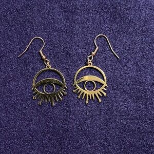 Raw Brass Laser Cut Evil Eye 🧿 Charm Dangle Earrings